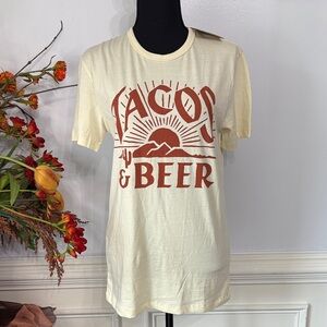 NWT Pyknic Yellow Cream Tacos & Beer Southwest Cotton Graphic T-Shirt S